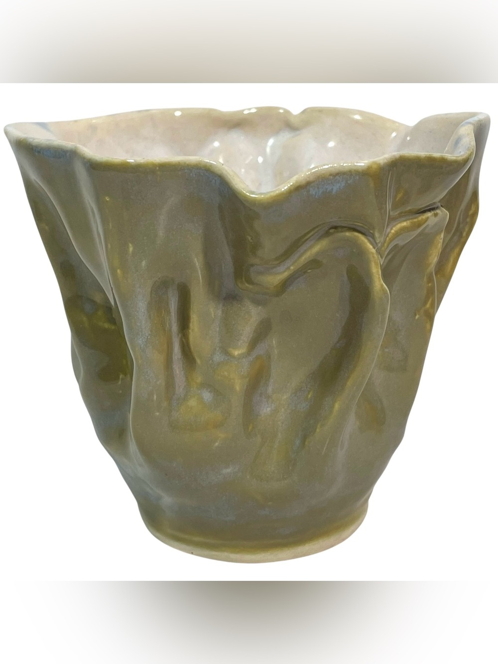 Vintage 1980s Signed Abstract Studio Pottery Art Vase Botanical Folds